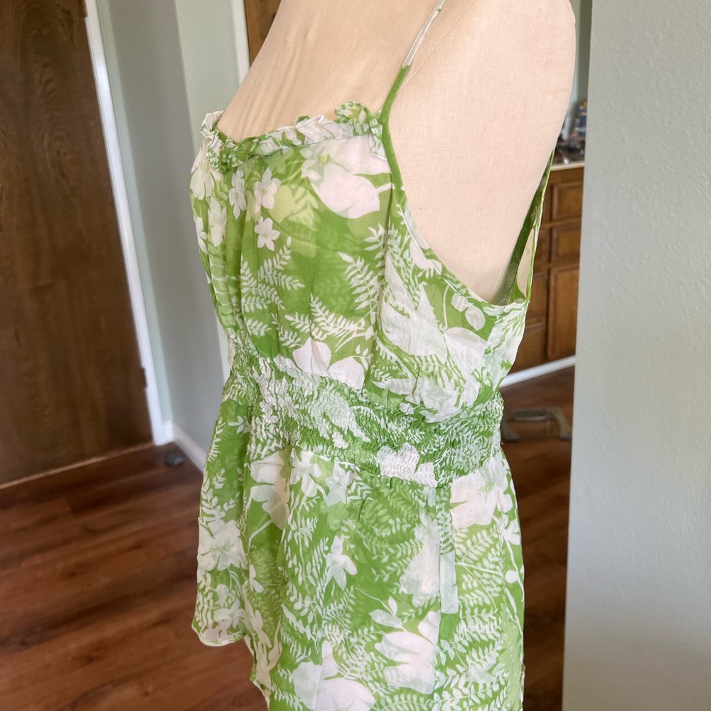 Anthropologie Odille Spaghetti Strap Green Floral Top L - Picture 6 of 6
